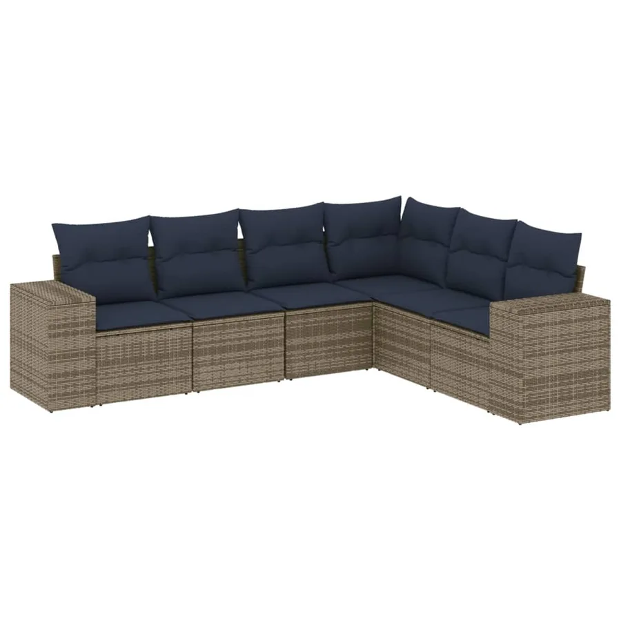 Ensemble de canapé de jardin 6 pcs avec coussins gris résine tressée - 2