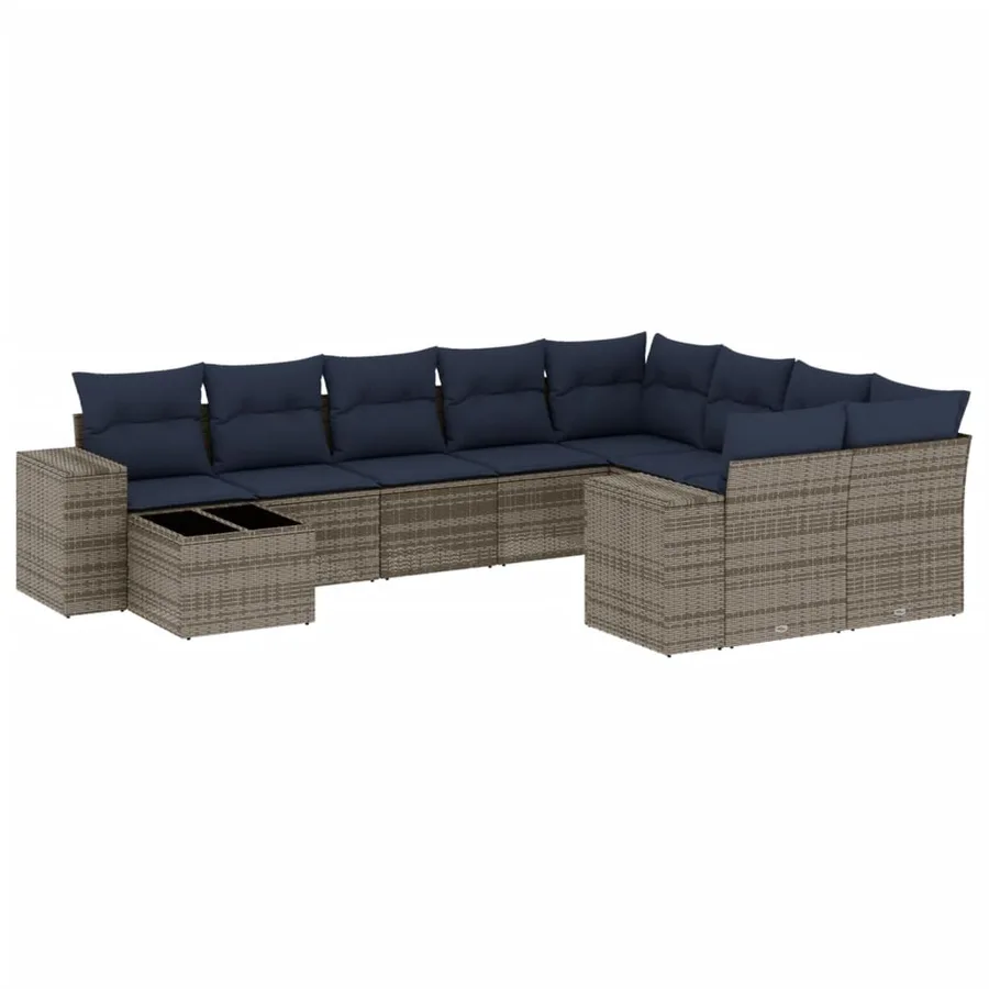 Ensemble de canapé de jardin 10 pcs avec coussins gris résine tressée - 2