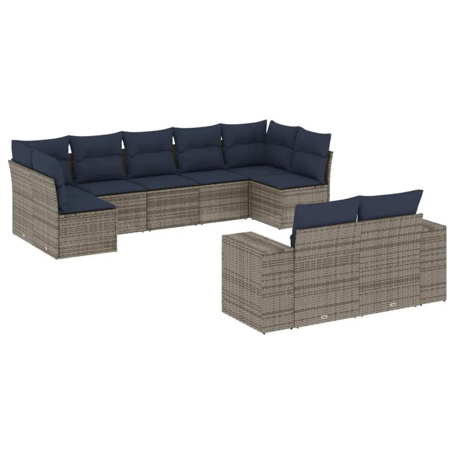 Ensemble de canapé de jardin 9 pcs avec coussins gris résine tressée - 2