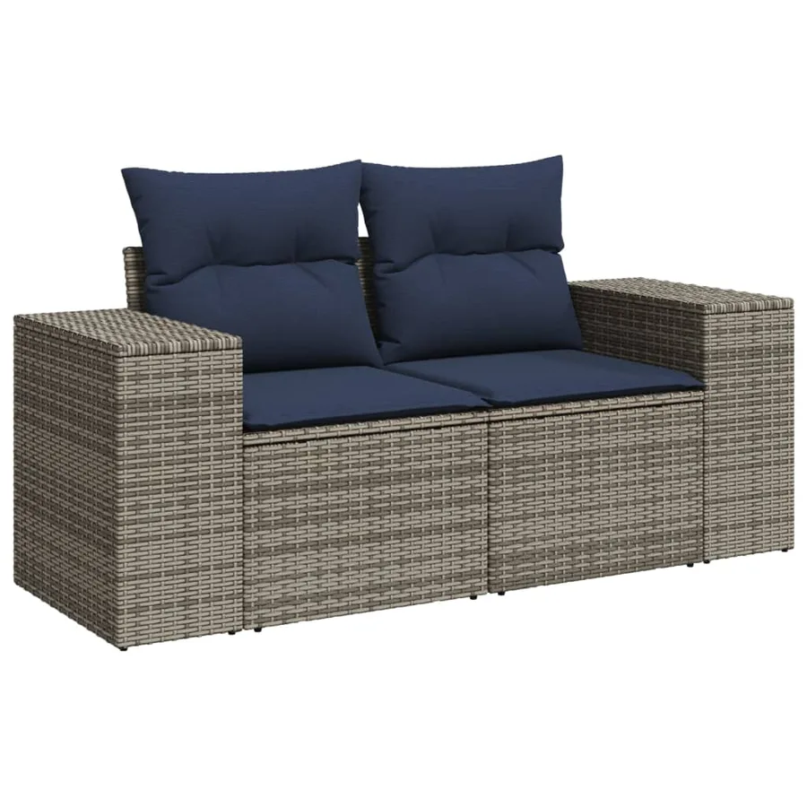 Ensemble de canapé de jardin 9 pcs avec coussins gris résine tressée - 3