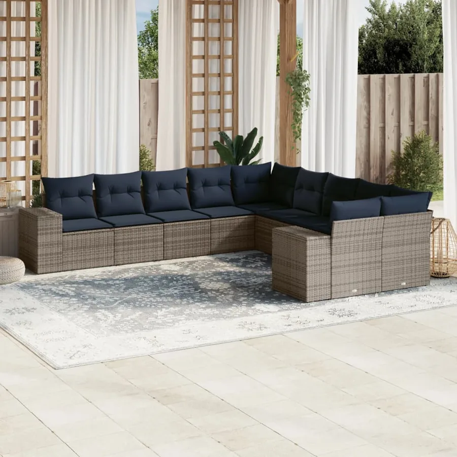 Ensemble de canapé de jardin 10 pcs avec coussins gris résine tressée