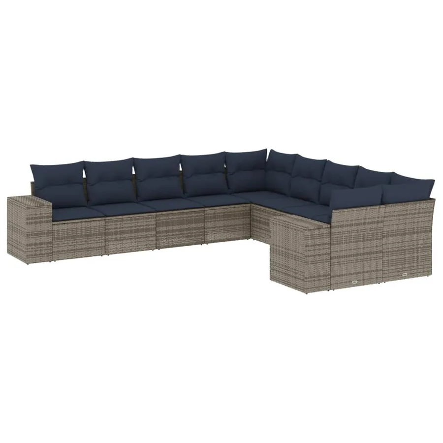 Ensemble de canapé de jardin 10 pcs avec coussins gris résine tressée - 2