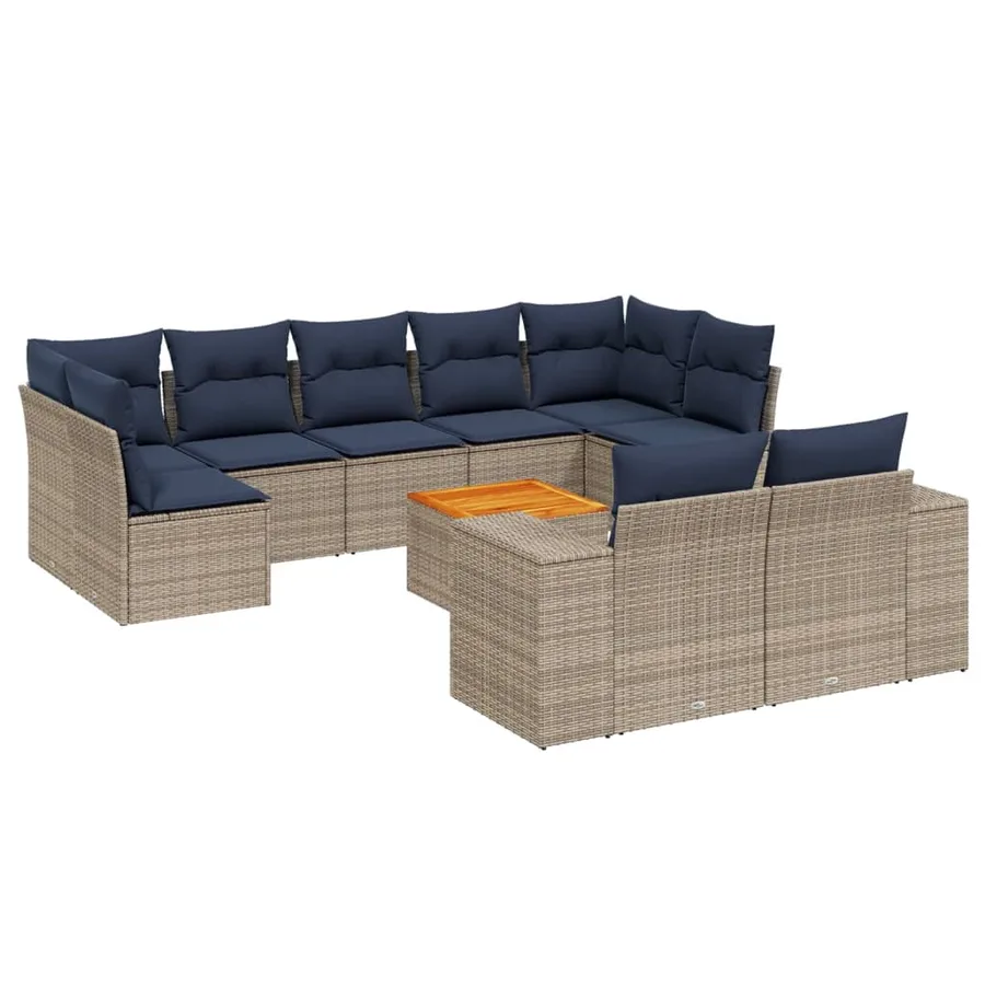 Ensemble de canapé de jardin 10 pcs avec coussins gris résine tressée - 2
