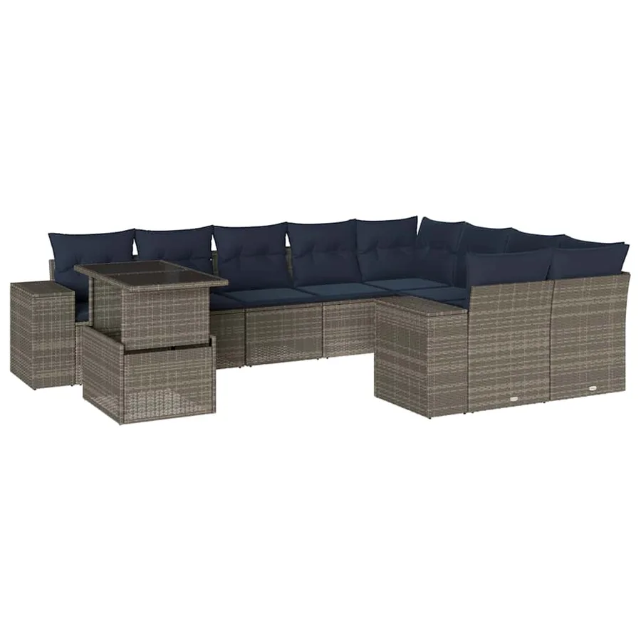 Ensemble de canapé de jardin 10 pcs avec coussins gris résine tressée - 2