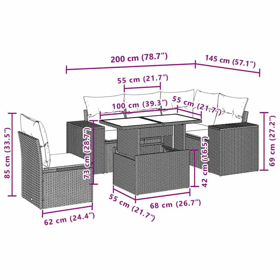 Ensemble de canapé de jardin 6 pcs avec coussins gris résine tressée - 10