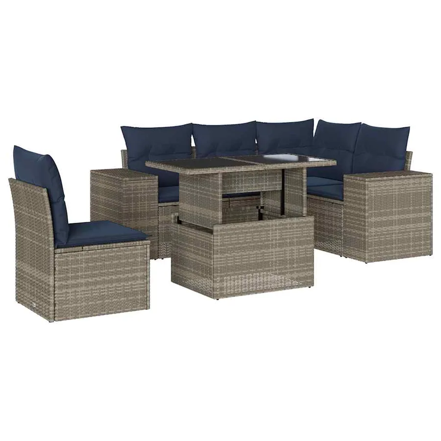 Ensemble de canapé de jardin 6 pcs avec coussins gris résine tressée - 2