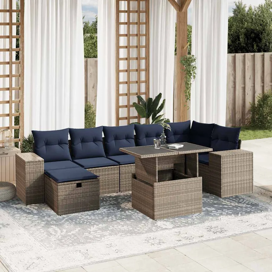 Ensemble de canapé de jardin 8 pcs avec coussins gris résine tressée