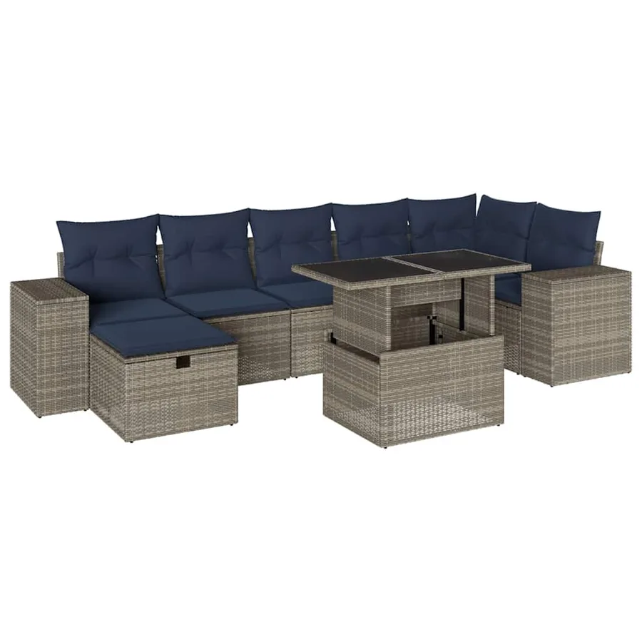 Ensemble de canapé de jardin 8 pcs avec coussins gris résine tressée - 2