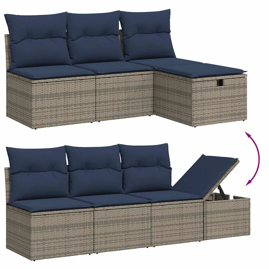 Ensemble de canapé de jardin 9 pcs avec coussins gris résine tressée - 8