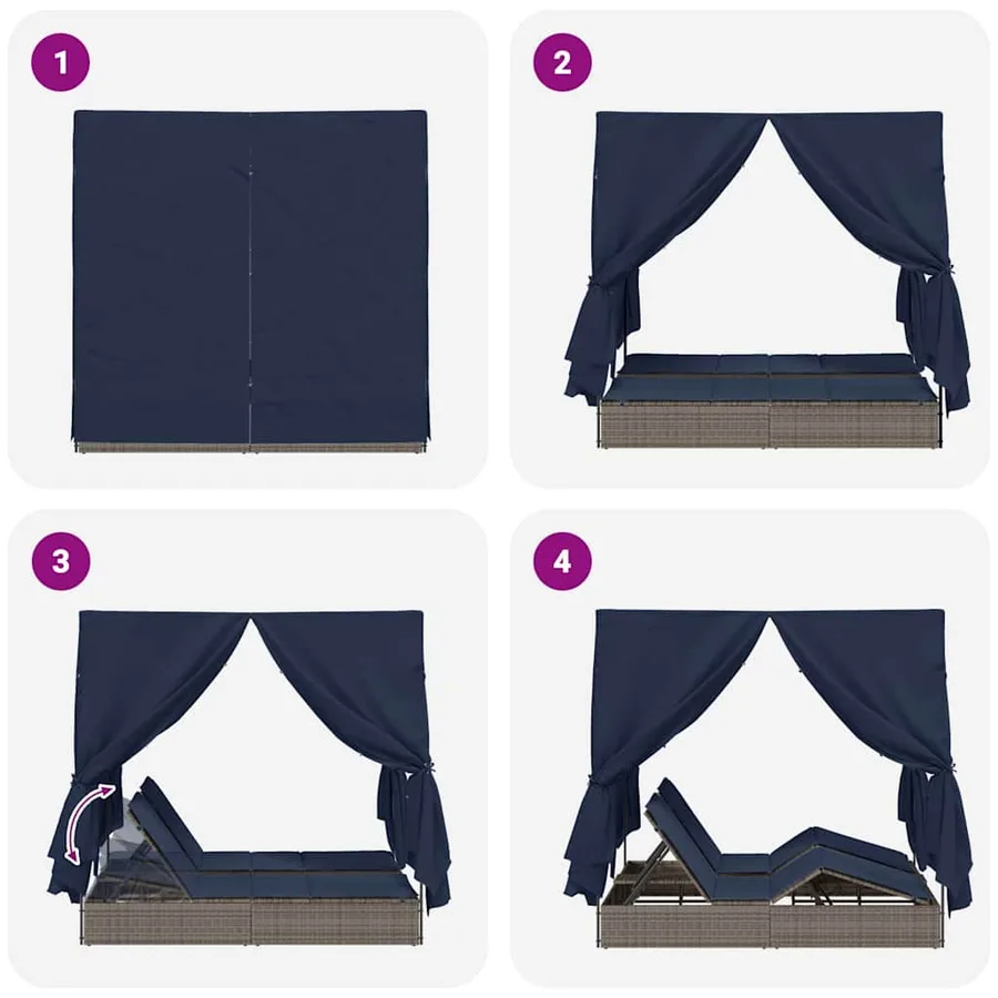 Transat double Réglable Noir 205 x 129 x 200 cm polyrotin - 10