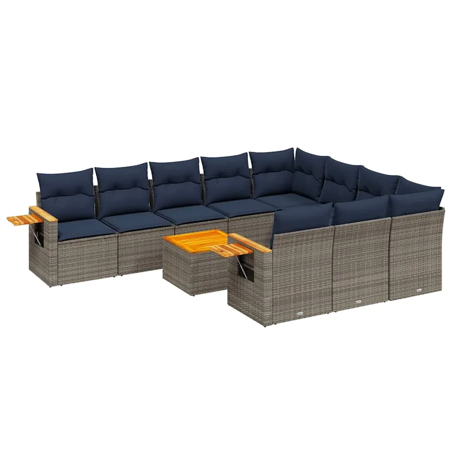 Salon de jardin 11 pcs avec coussins gris résine tressée - 2