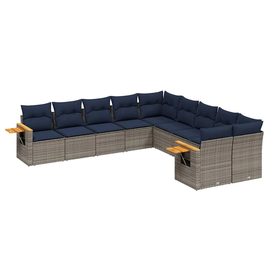 Salon de jardin 10 pcs avec coussins gris résine tressée - 2