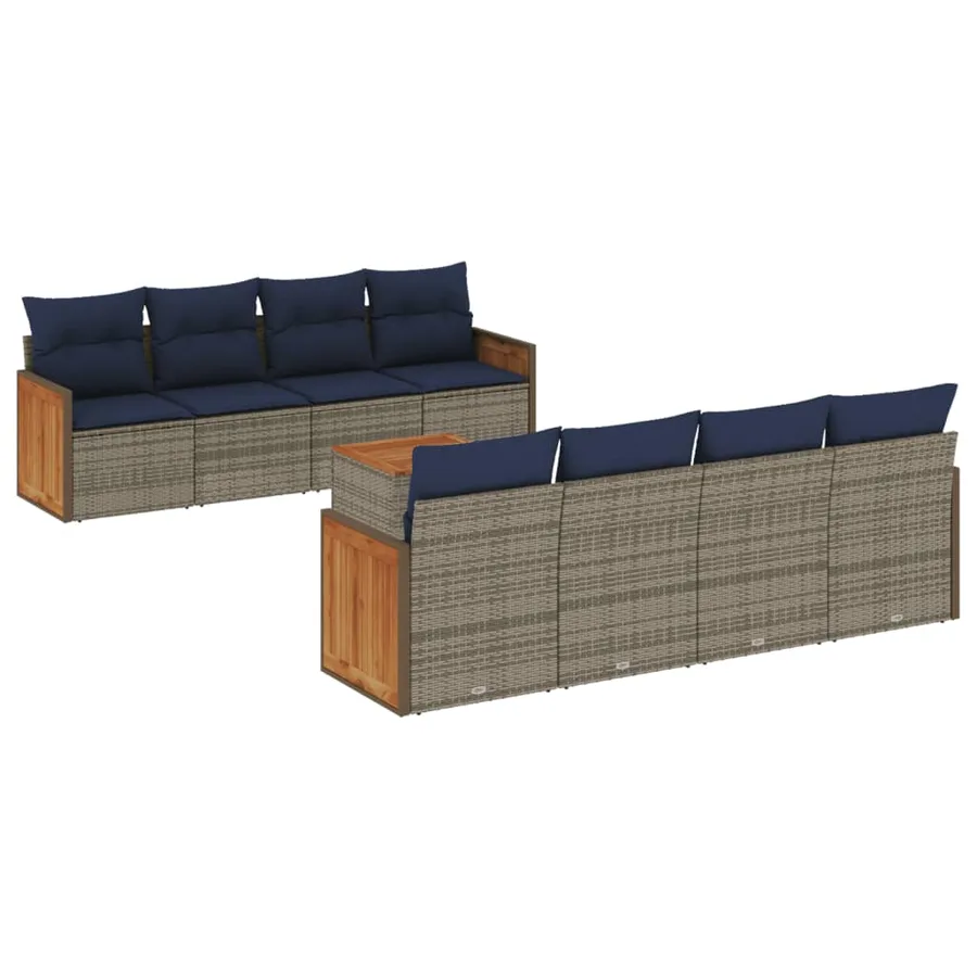 Ensemble de canapé de jardin 9 pcs avec coussins gris résine tressée - 2