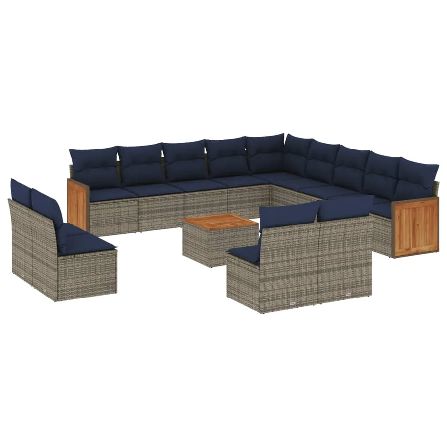 Ensemble de canapé de jardin 14 pcs avec coussins gris résine tressée - 2
