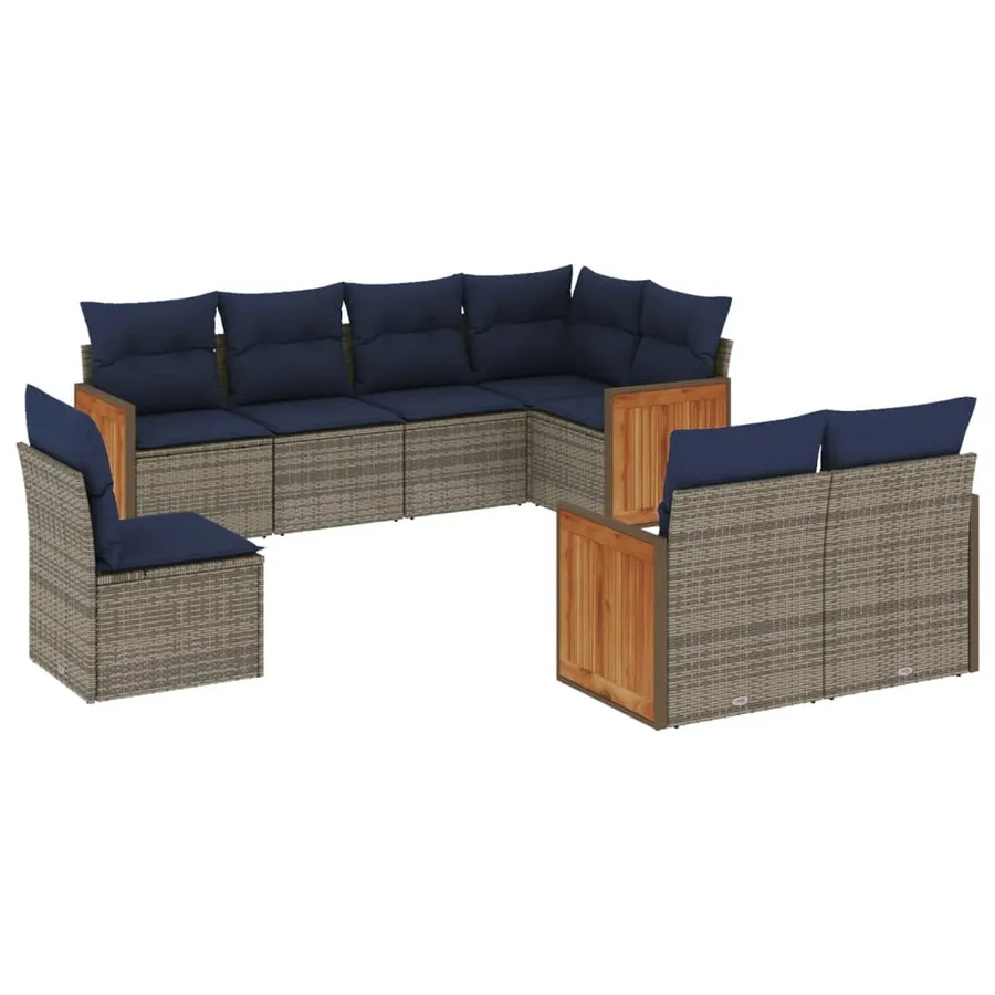 Ensemble de canapé de jardin 8 pcs avec coussins gris résine tressée - 2
