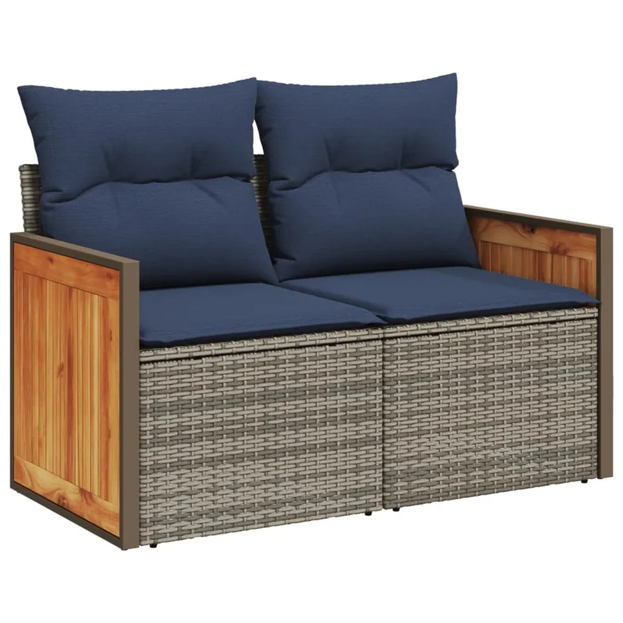 Ensemble de canapé de jardin 8 pcs avec coussins gris résine tressée - 5