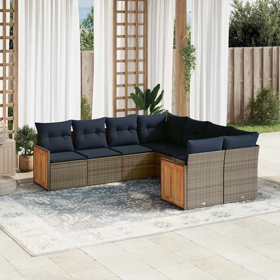 Ensemble de canapé de jardin 8 pcs avec coussins gris résine tressée