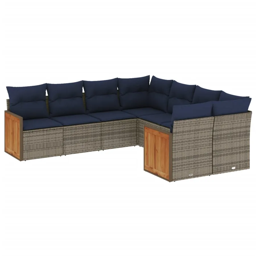 Ensemble de canapé de jardin 8 pcs avec coussins gris résine tressée - 2