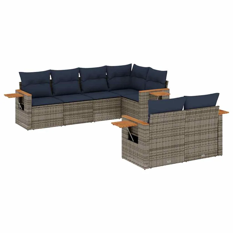 Salon de jardin 7 pcs avec coussins gris résine tressée - 2