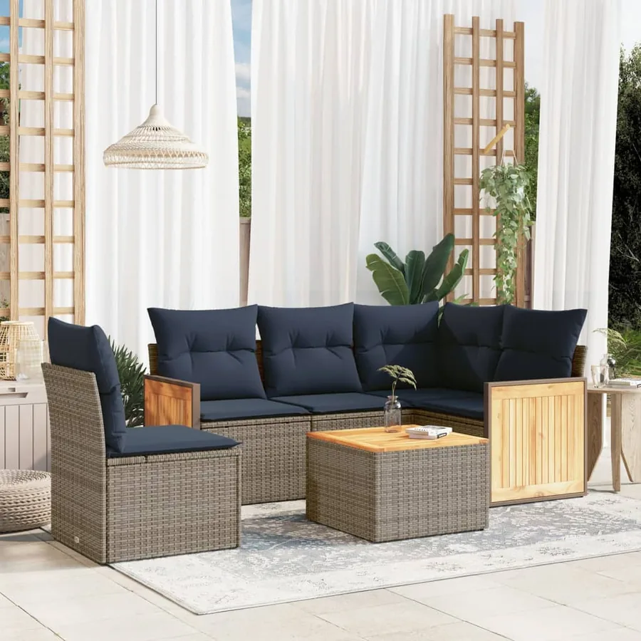 Ensemble de canapé de jardin 6 pcs avec coussins gris résine tressée