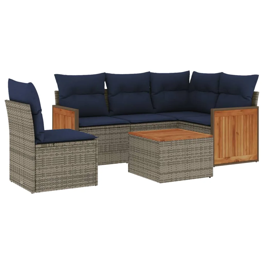 Ensemble de canapé de jardin 6 pcs avec coussins gris résine tressée - 2