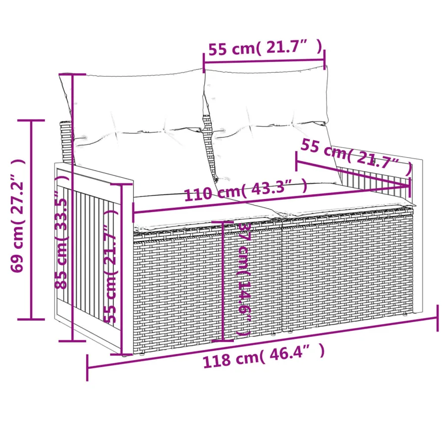 Ensemble de canapé de jardin 12 pcs avec coussins gris résine tressée - 10