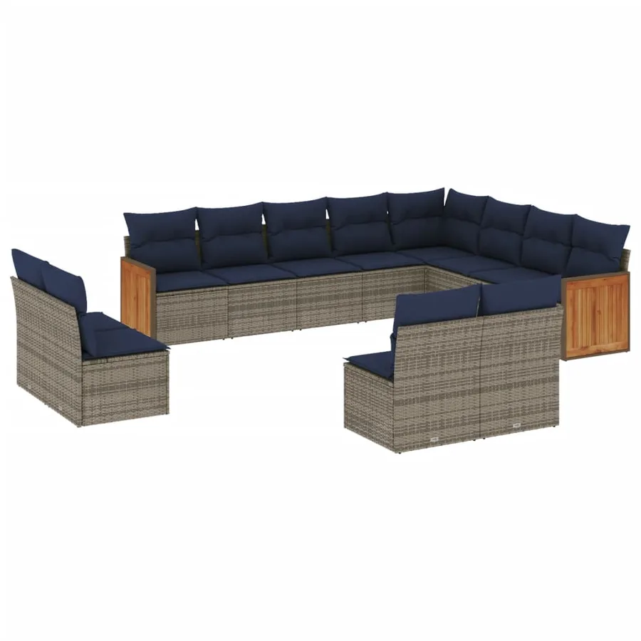Ensemble de canapé de jardin 12 pcs avec coussins gris résine tressée - 2