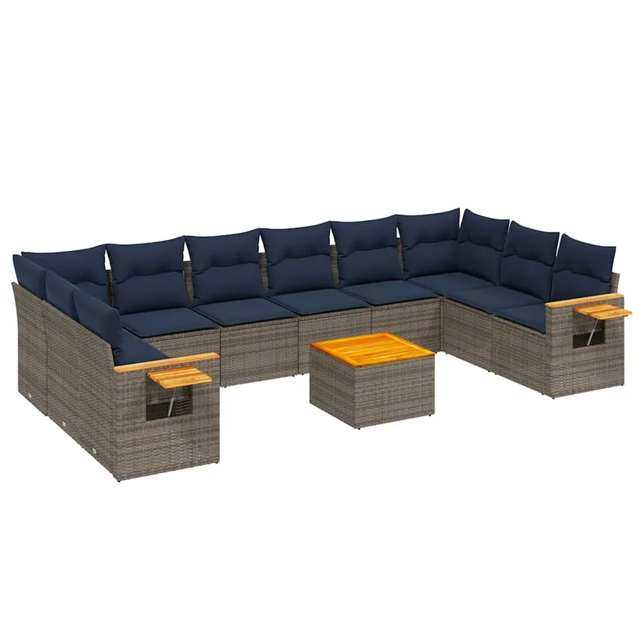 Salon de jardin 11 pcs avec coussins gris résine tressée - 2