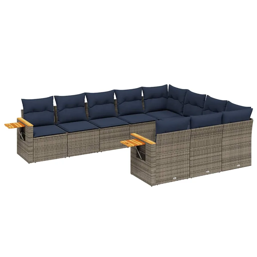Salon de jardin 10 pcs avec coussins gris résine tressée - 2