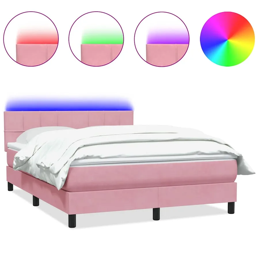 Sommier à lattes de lit avec matelas et LED rose 140x220 cm velours - 2