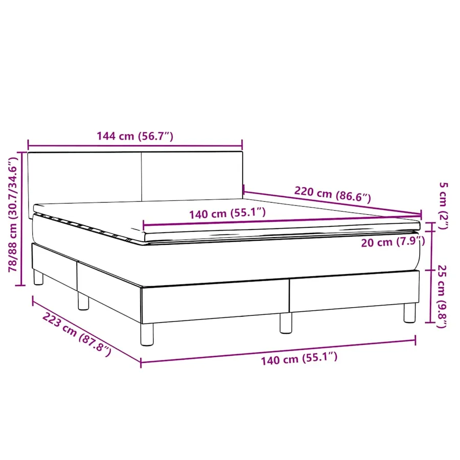 Sommier à lattes de lit avec matelas noir 140x220 cm velours - 12