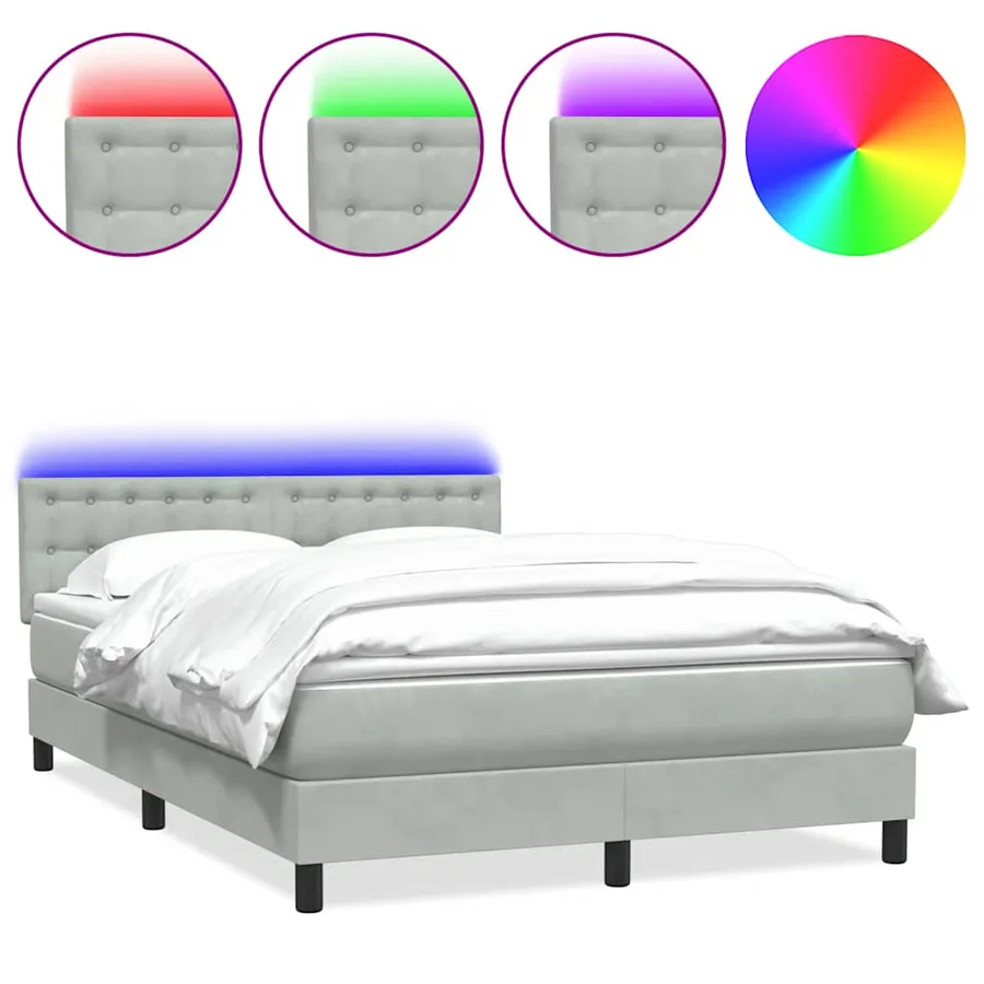 Sommier à lattes de lit et matelas et LED gris clair 160x220cm velours - 2