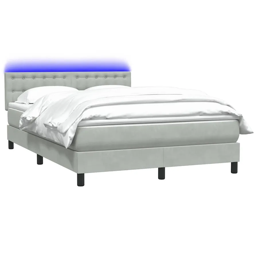 Sommier à lattes de lit et matelas et LED gris clair 160x220cm velours - 3