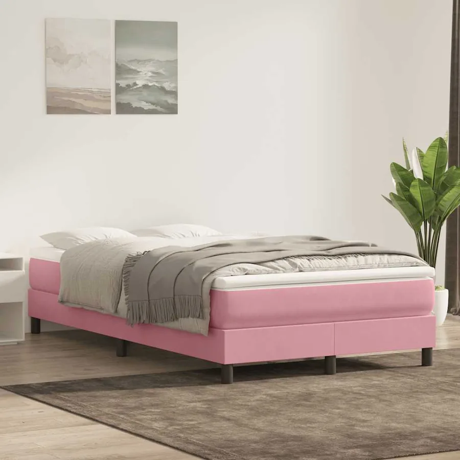 Sommier à lattes de lit avec matelas rose 120x220 cm velours