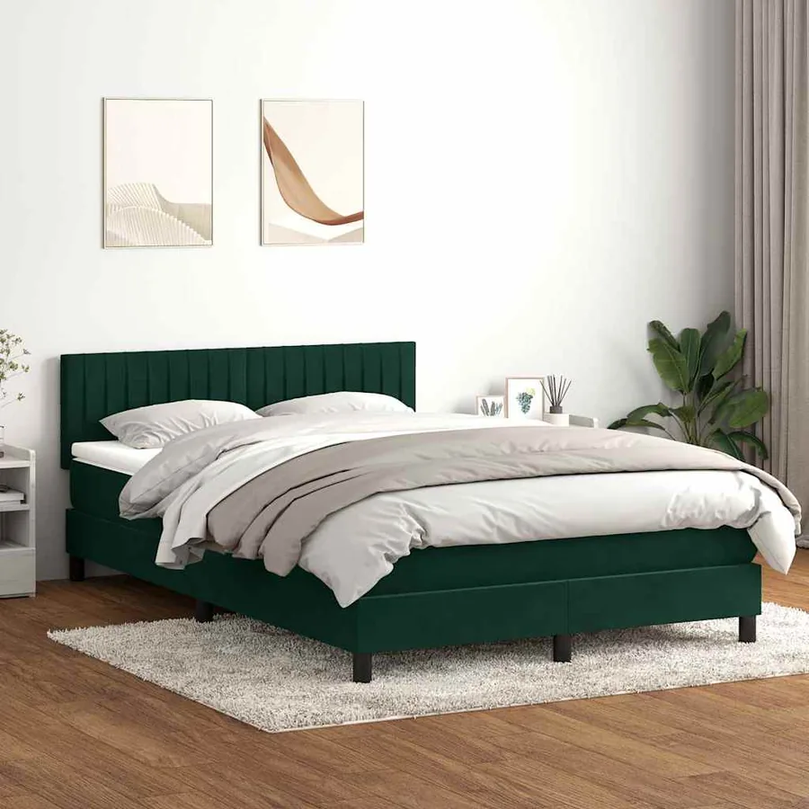Sommier à lattes de lit et matelas et LED vert foncé 160x220cm velours
