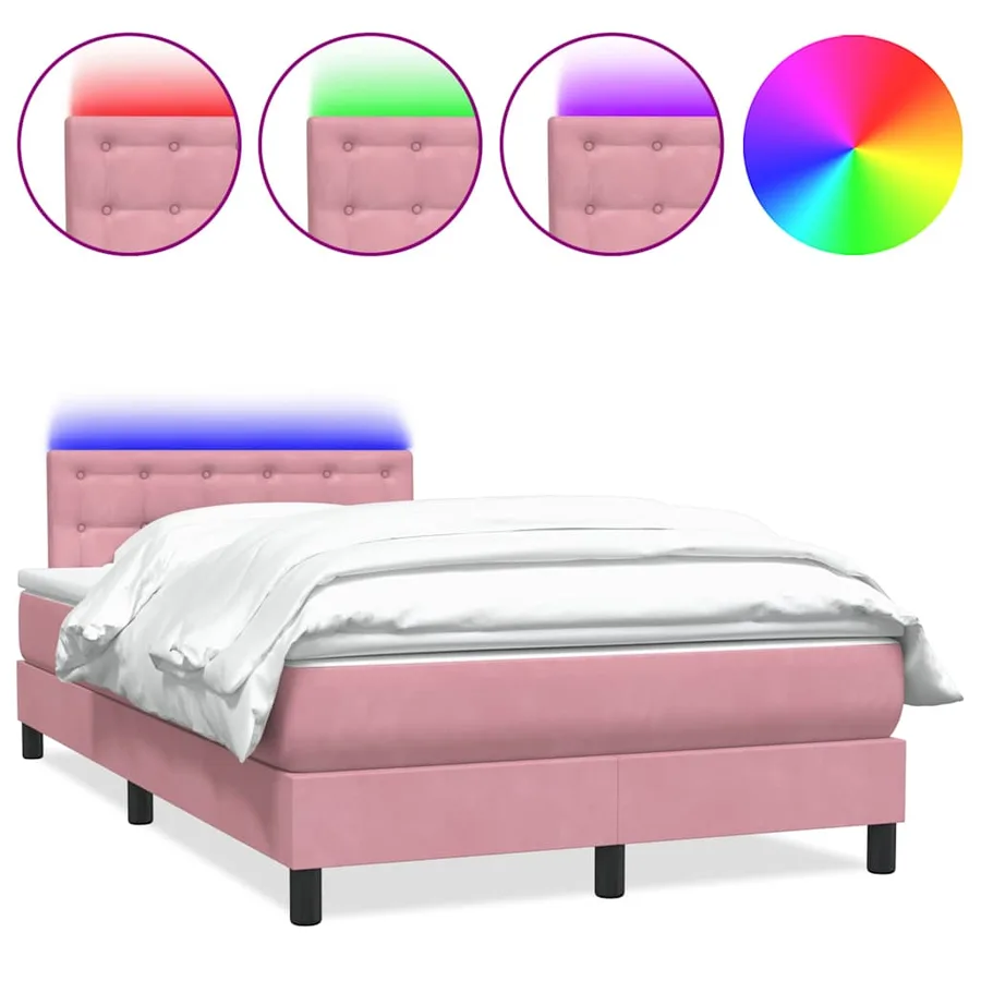 Sommier à lattes de lit avec matelas et LED rose 120x220 cm velours - 2