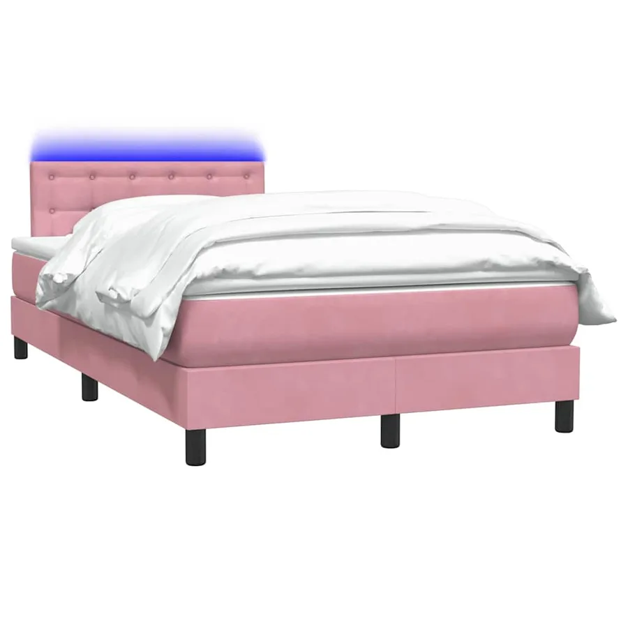 Sommier à lattes de lit avec matelas et LED rose 120x220 cm velours - 3