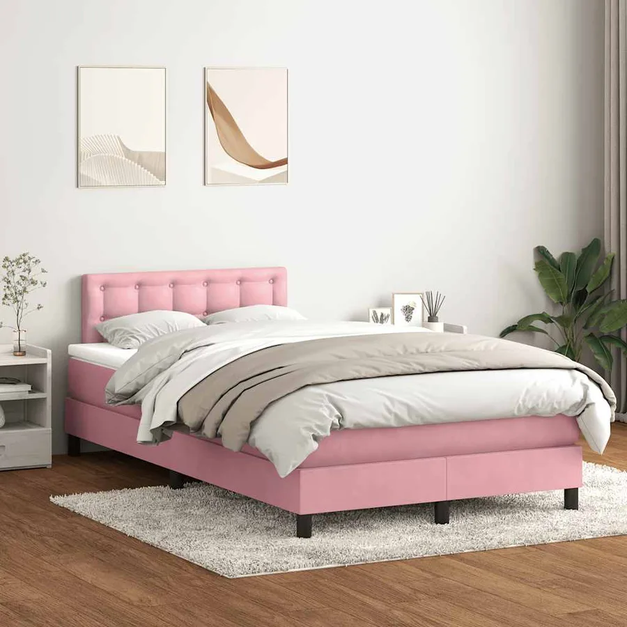 Sommier à lattes de lit avec matelas et LED rose 120x220 cm velours - 4
