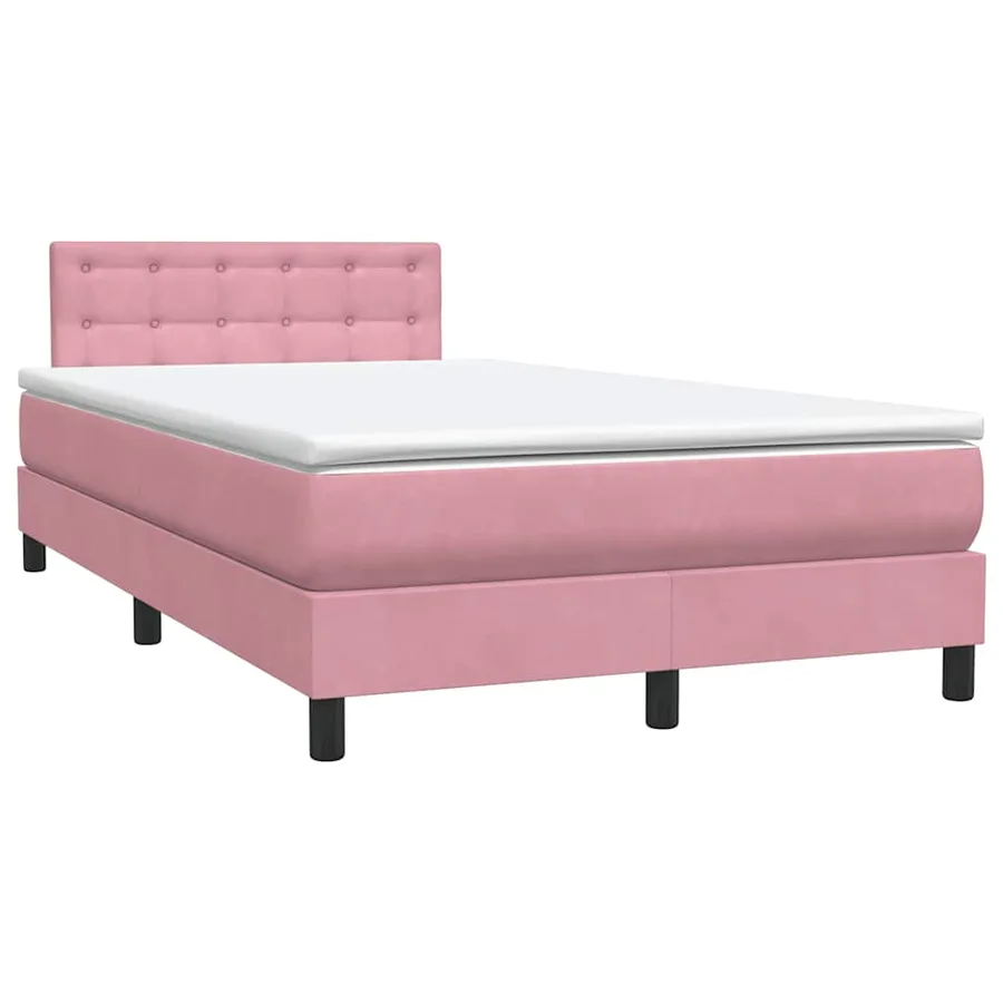 Sommier à lattes de lit avec matelas et LED rose 120x220 cm velours - 5