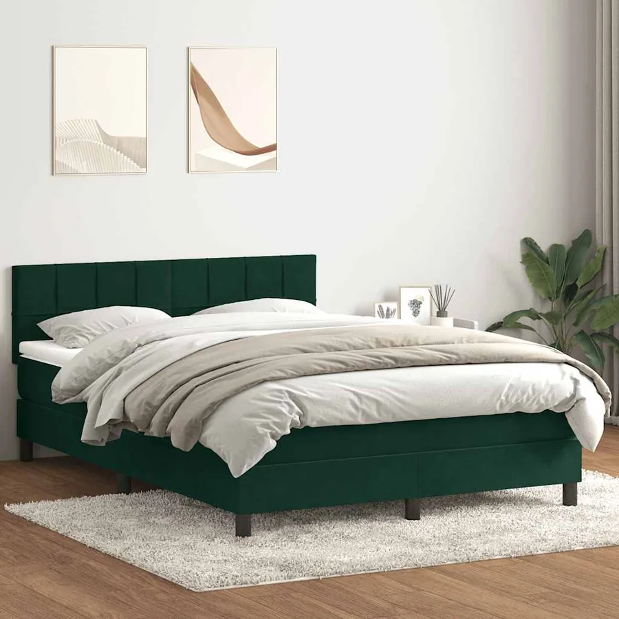Sommier à lattes de lit et matelas vert foncé 160x220cm velours