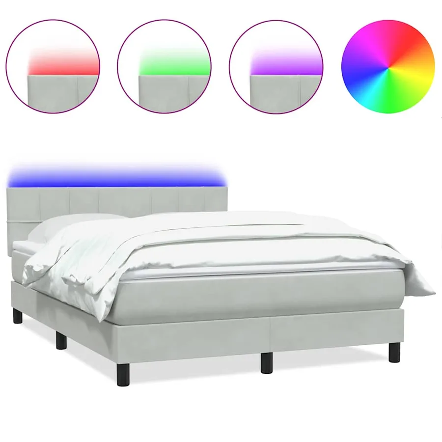 Sommier à lattes de lit et matelas et LED gris clair 140x220cm velours - 2