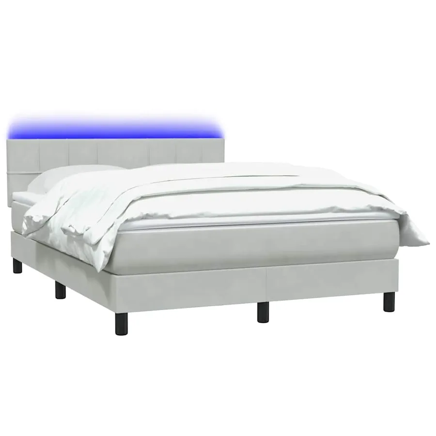 Sommier à lattes de lit et matelas et LED gris clair 140x220cm velours - 3