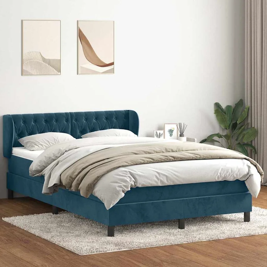 Sommier à lattes de lit et matelas bleu foncé 140x220cm velours