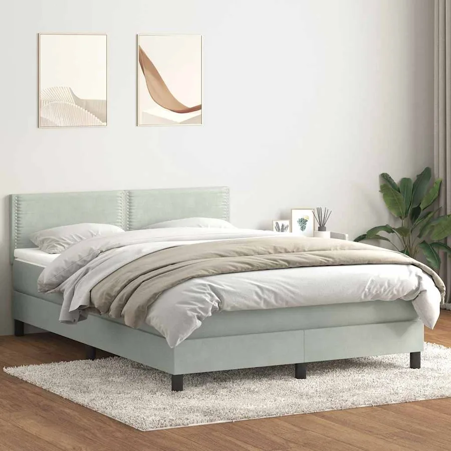Sommier à lattes de lit et matelas et LED gris clair 140x220cm velours - 4