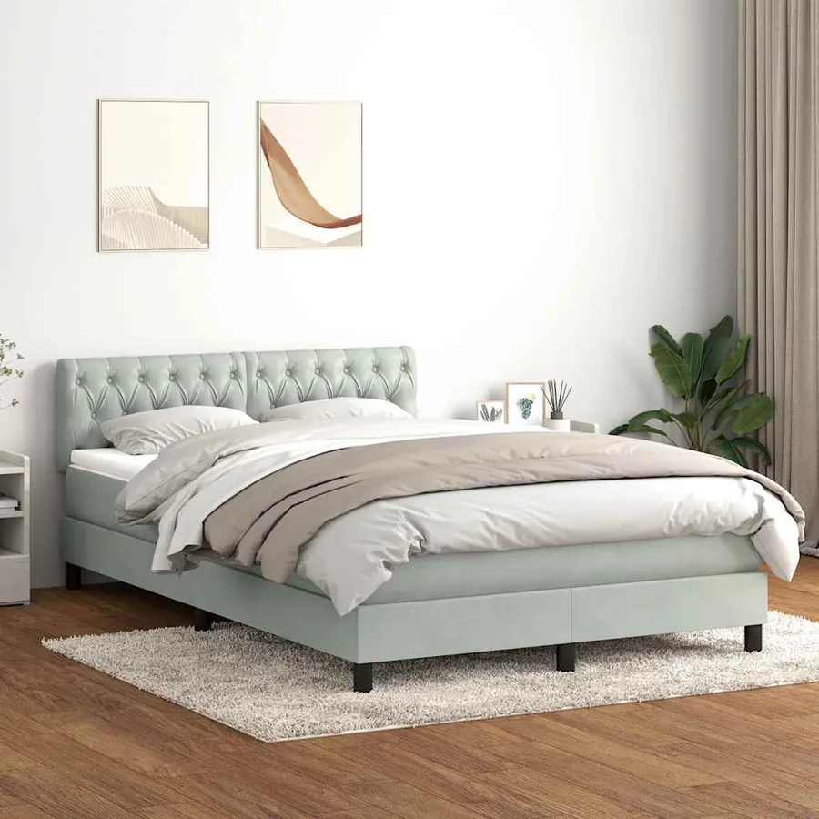 Sommier à lattes de lit et matelas et LED gris clair 140x220cm velours