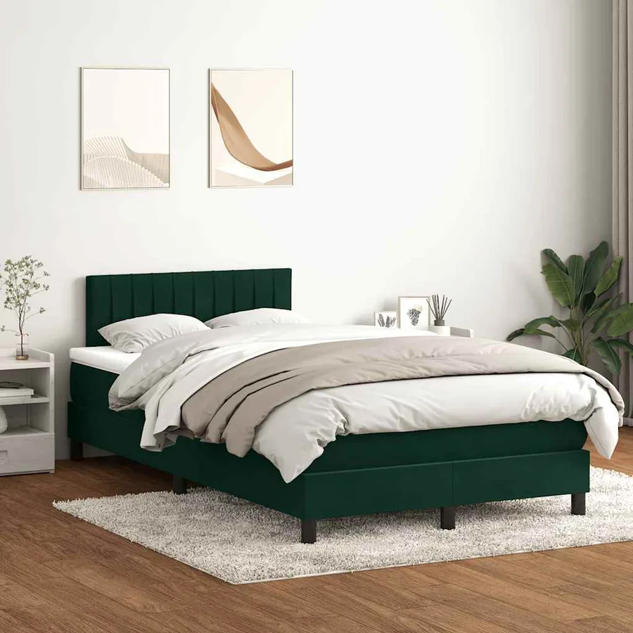 Sommier à lattes de lit et matelas vert foncé 120x220cm velours - 3