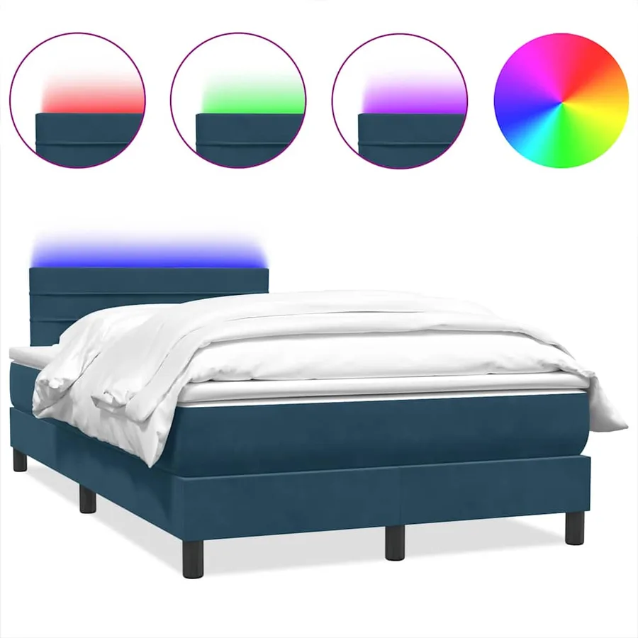 Sommier à lattes de lit et matelas et LED bleu foncé 120x220cm velours - 2
