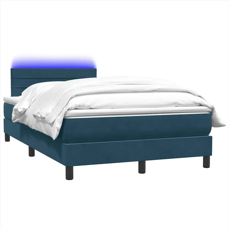 Sommier à lattes de lit et matelas et LED bleu foncé 120x220cm velours - 3