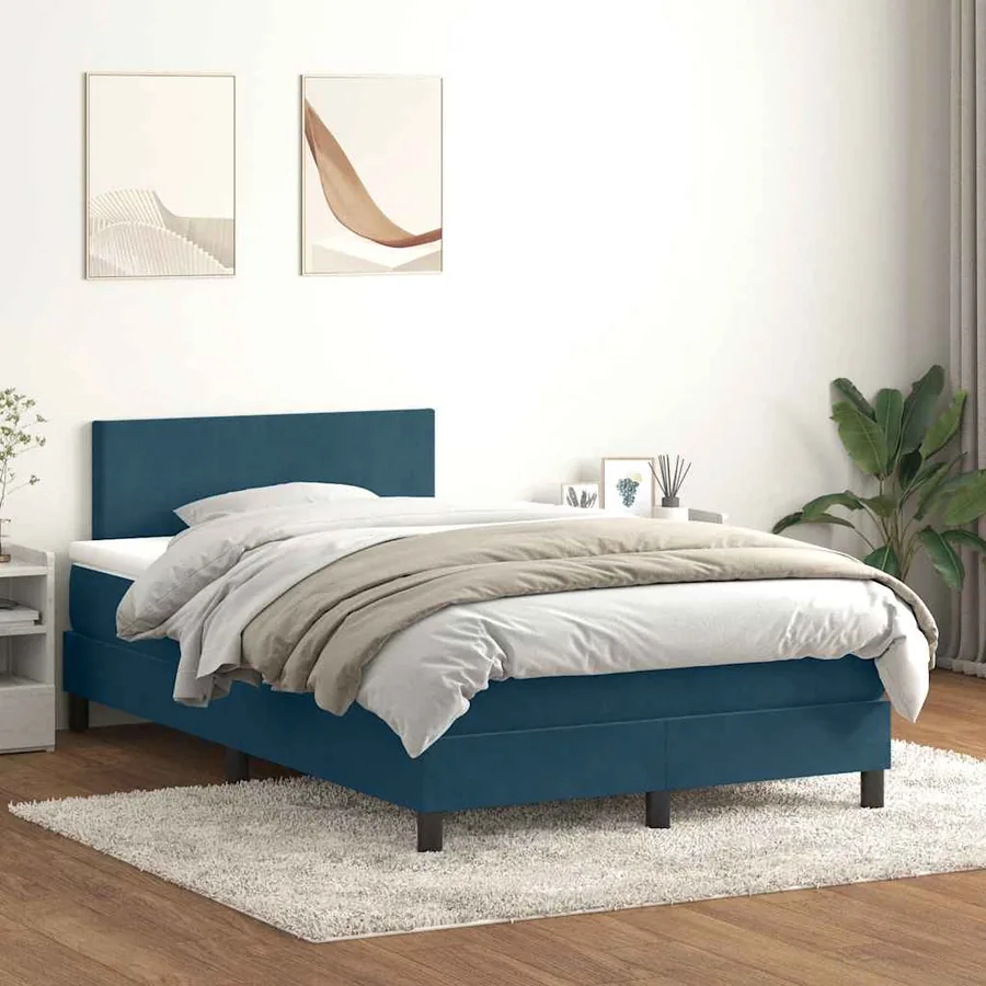 Sommier à lattes de lit et matelas et LED bleu foncé 120x220cm velours