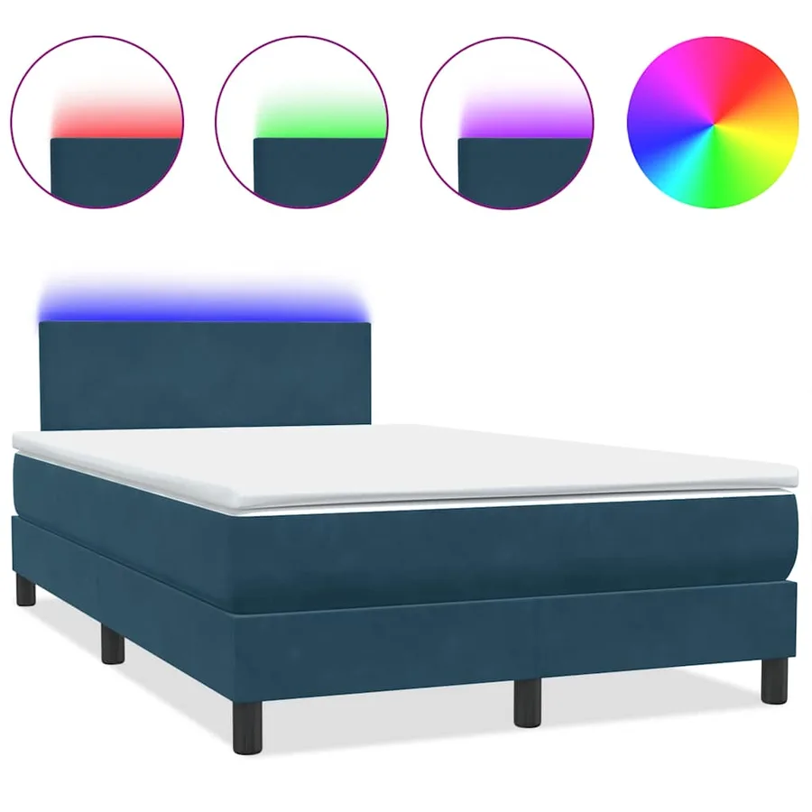 Sommier à lattes de lit et matelas et LED bleu foncé 120x220cm velours - 2